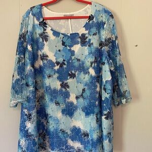 Catherines Blue Boxy Ribbed 3/4 Sleeve Blouse